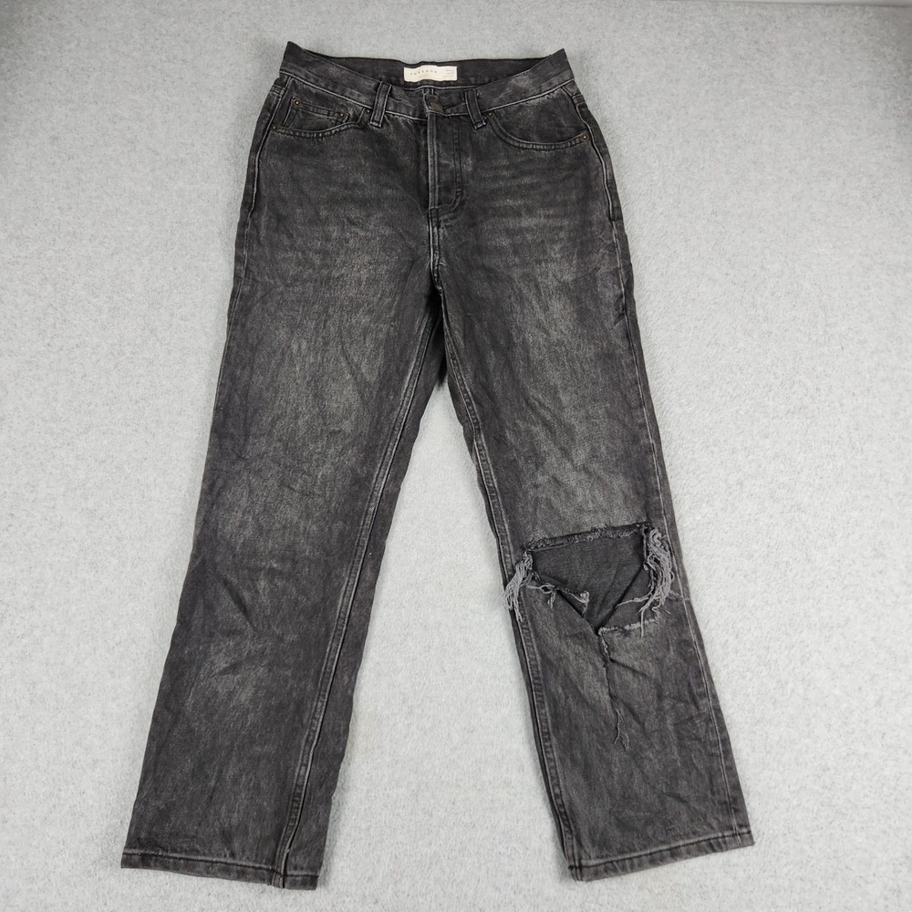 Topshop Editor Jeans Womens 26 Black Denim Cotton Distressed Straight Streetwear